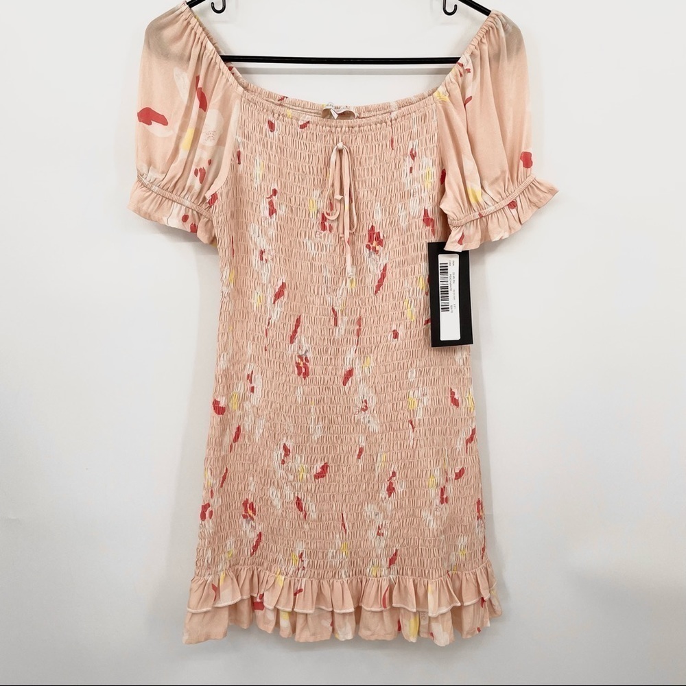 NEW! Olivaceous Peachy Pink Floral Smocked Cottage Core Dress
